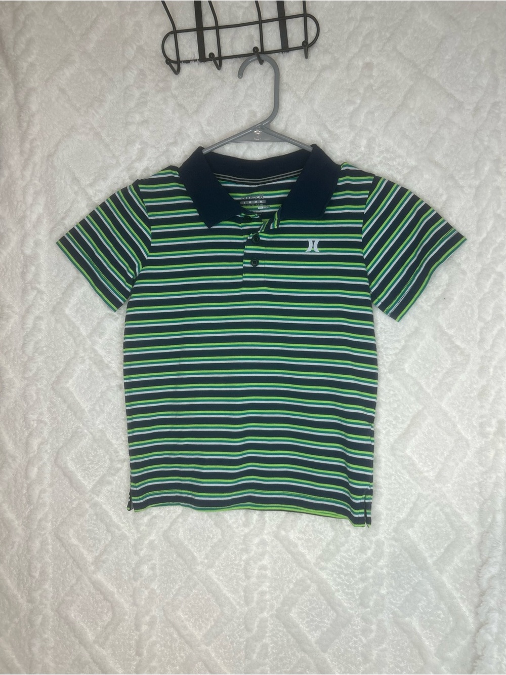 Hurley Boy’s Navy, Green & White Striped Polo